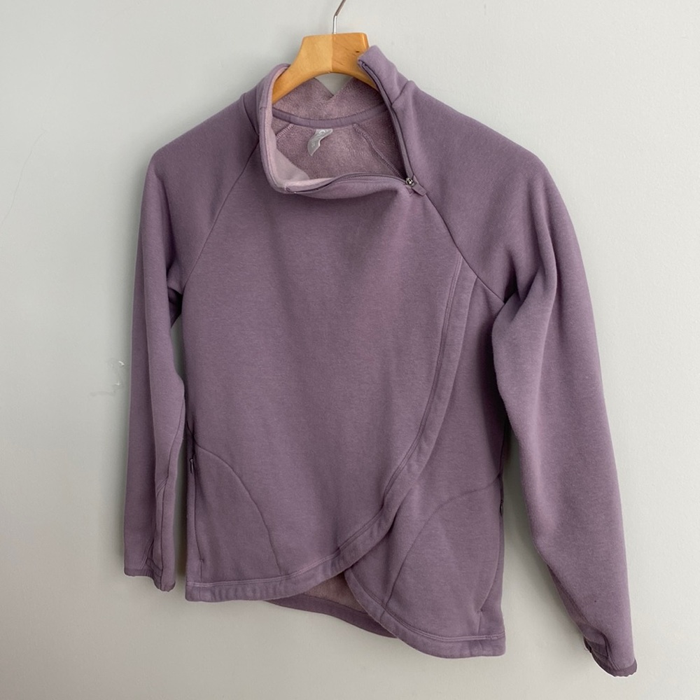 Athleta girl asymmetrical lilac sweatshirt size XL 14 fleece lined